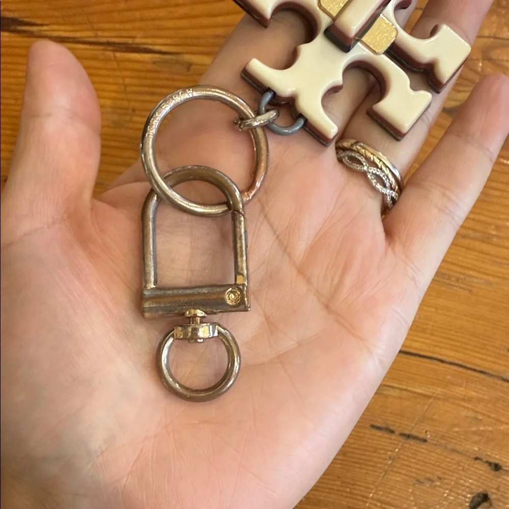 Tory Burch Kira Lock Key Fob White and Gold Keychain